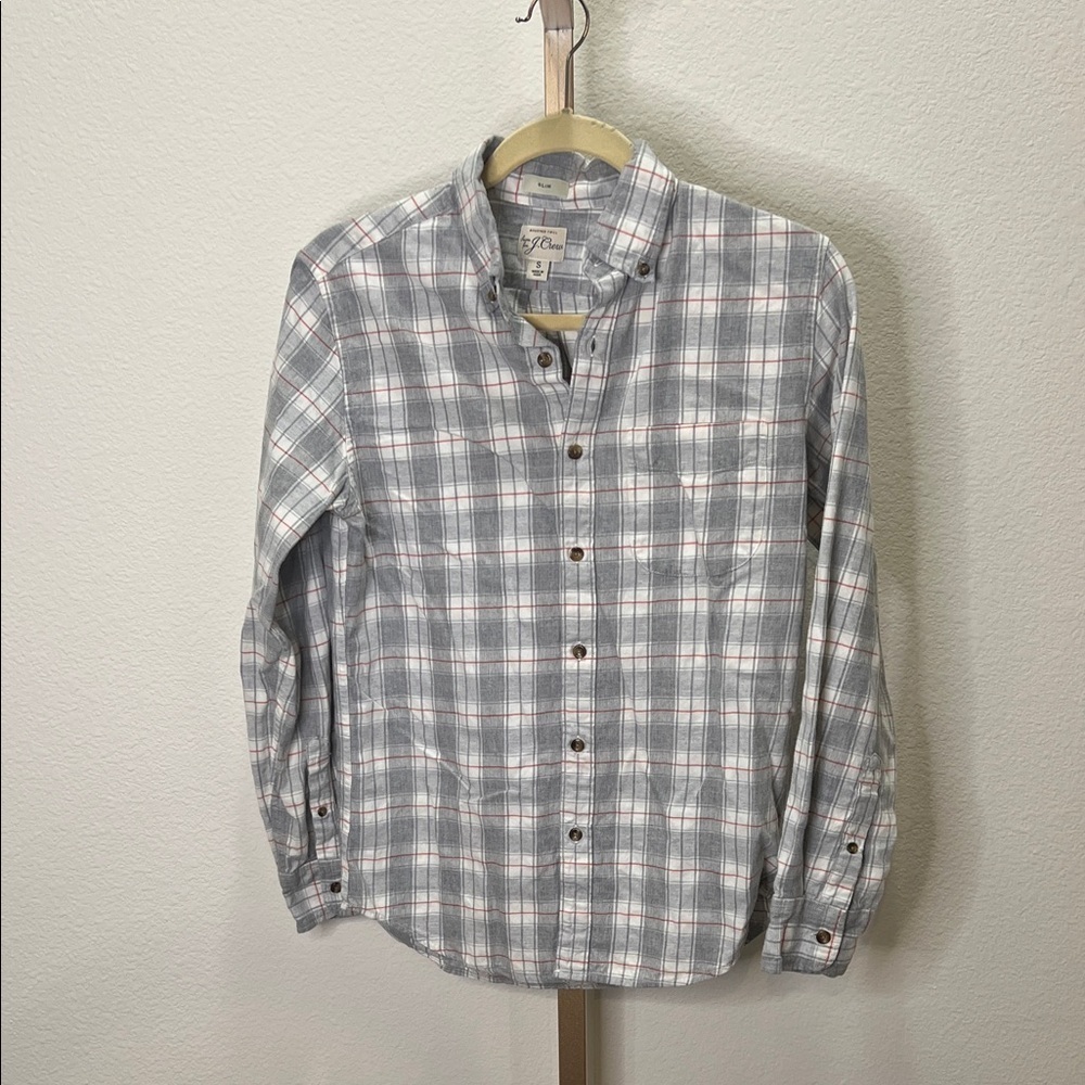 J Crew long sleeve button down shirt brushed twill grey white red Small